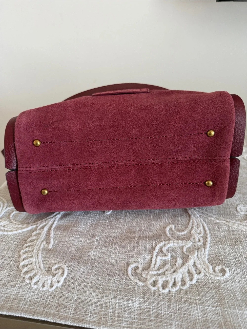American Leather Co Auburn Suede w/Leather Strap/Handles & Trim Satchel.